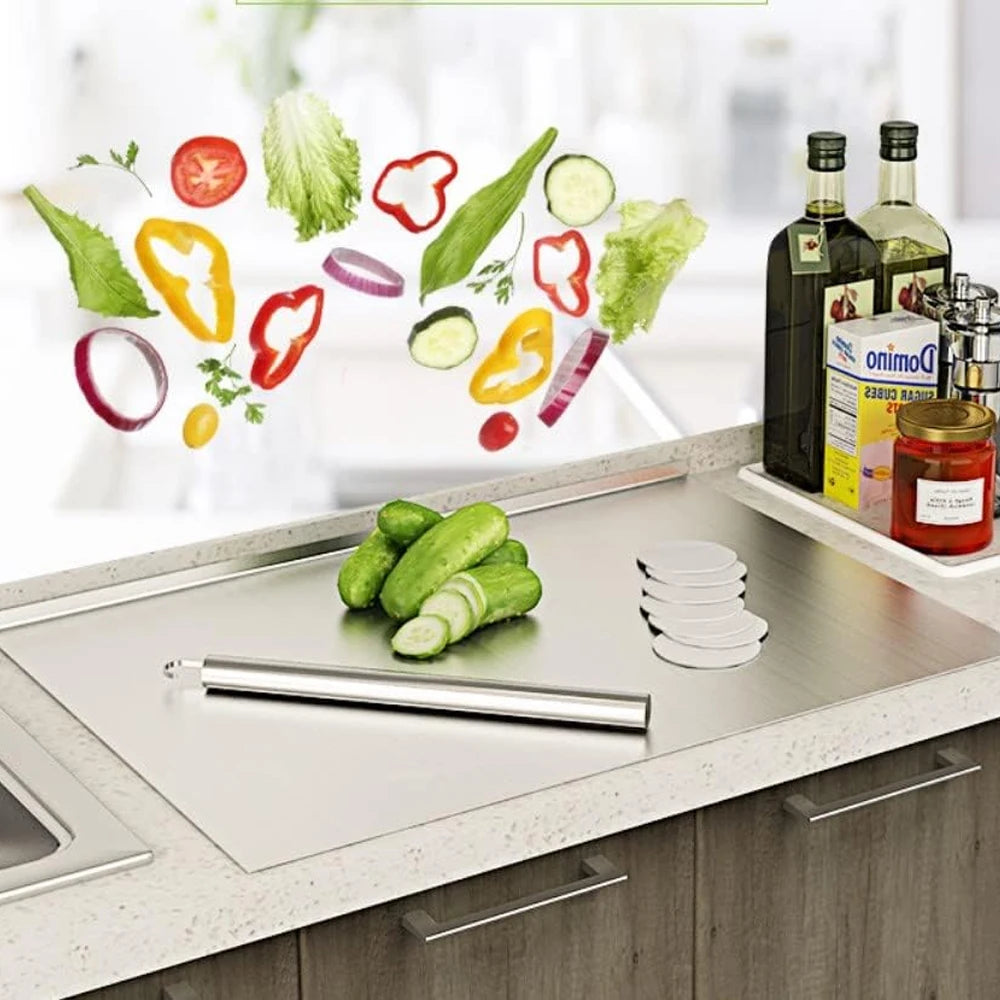 Premium 304 Stainless Steel Cutting Board | Non-Slip Food-Grade Chopping Board for Meat, Vegetables & Dough